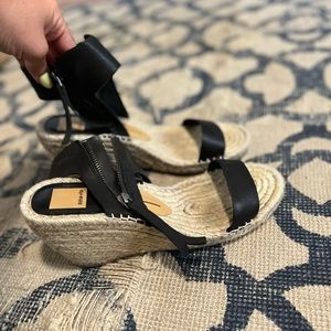 Dolce Vita Espadrille Black Leather Wedges Heels